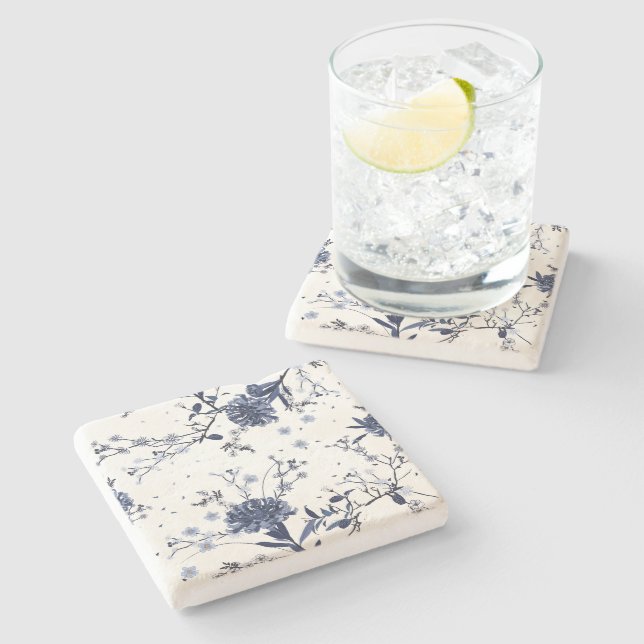 Blue flowers stone coaster (Side)