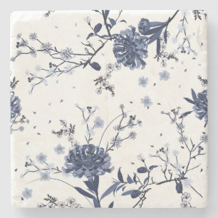 Blue flowers stone coaster
