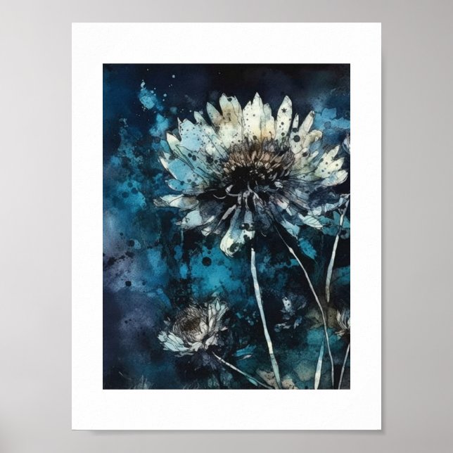 Blue Flowers Summer Cyanotype Poster (Front)