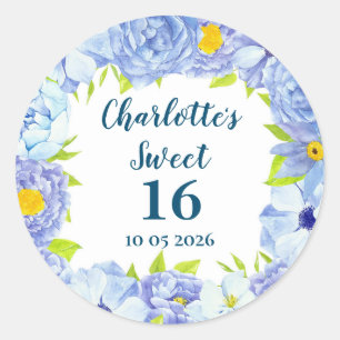Blue Flowers Sweet 16 Birthday Favour Tag
