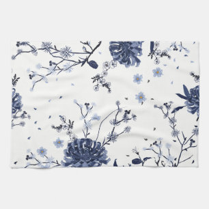 Blue flowers tea towel