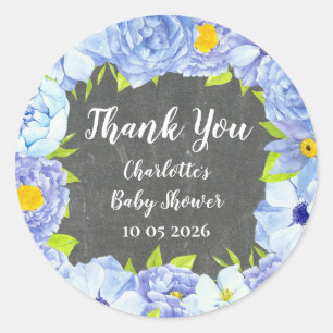 Blue Flowers Thank You Baby Shower Favour Tag