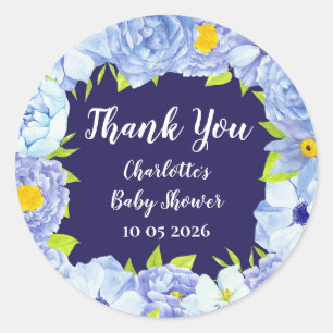 Blue Flowers Thank You Baby Shower Favour Tag