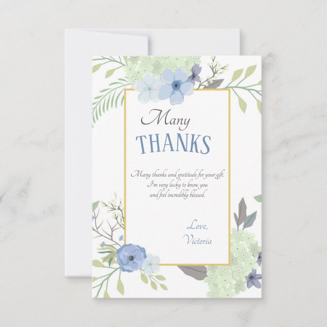 Blue Flowers Thank You Card (Front)