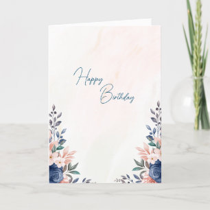 Blue Flowers theme birthday card 