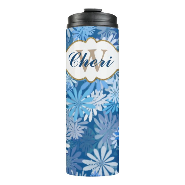 Blue Flowers Thermal Tumbler (Front)