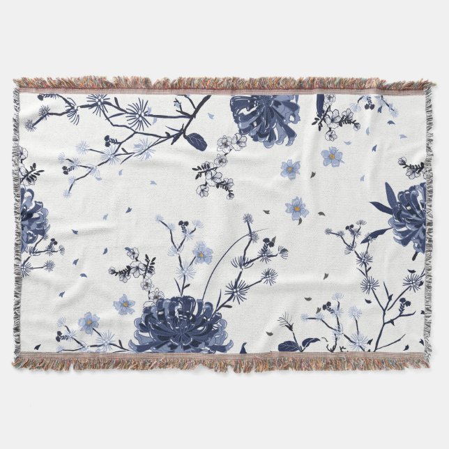 Blue flowers throw blanket (Front)