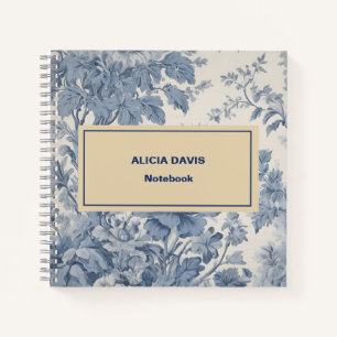 Blue Flowers Toile de Jouy your name Notebook