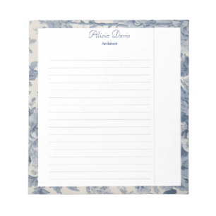 Blue Flowers Toile de Jouy your name Notepad