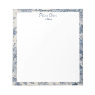 Blue Flowers Toile de Jouy your name Notepad