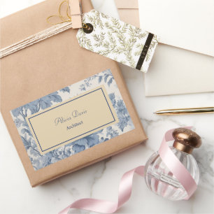 Blue Flowers Toile de Jouy your name  Rectangular Sticker