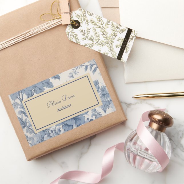 Blue Flowers Toile de Jouy your name  Rectangular Sticker (Gifting)