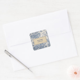 Blue Flowers Toile de Jouy your name  Square Sticker