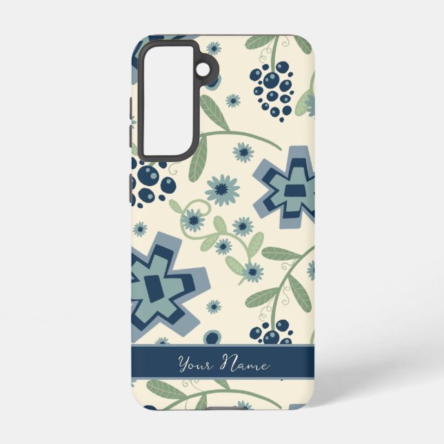 Blue Flowers Trendy Personalised Cute Fun Samsung Galaxy S21 Case (Back)