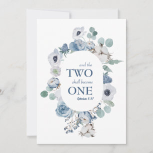 Blue Flowers Two Become One Wedding Invitation