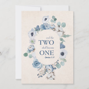 Blue Flowers Two Become One Wedding Invitation