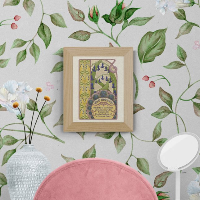 Blue Flowers Vintage Art Nouveau Style Poster (Blue Bells, I'll Love You Forever Vintage Style Poster: 8"x10" Fits Beautifully into any Small Space)
