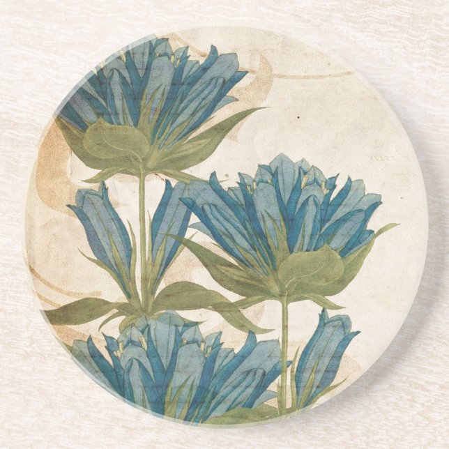 Blue Flowers Vintage Wedding Coaster (Front)