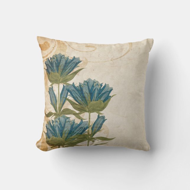 Blue Flowers Vintage Wedding Cushion (Front)