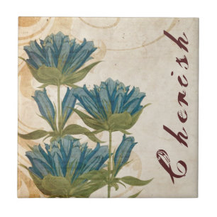 Blue Flowers Vintage Wedding Tile