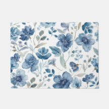 Blue Flowers Watercolor Botanical Floral