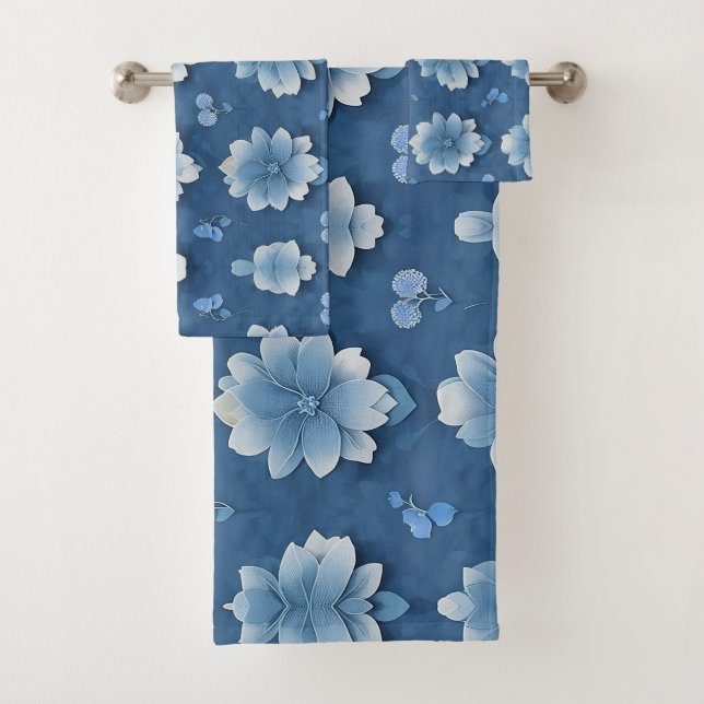 Blue Flowers Watercolor Floral Towel Set (Insitu)