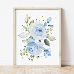 Blue Flowers, Watercolor Flowers, Boy Nursery Poster