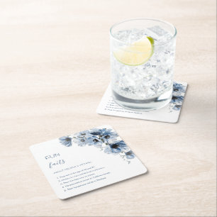 Blue Flowers Wedding Fun Facts Square Paper Coaster