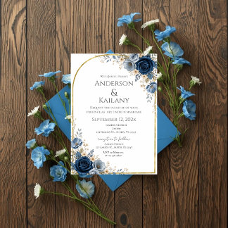 Blue Flowers Wedding Invitation