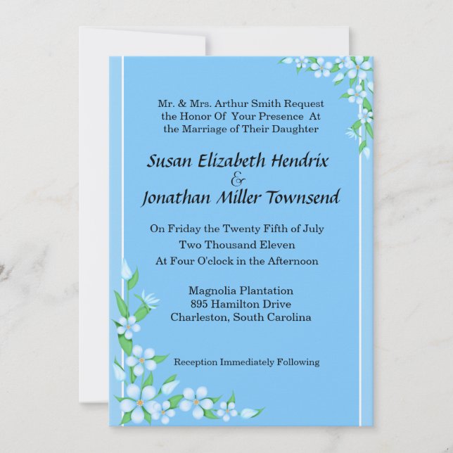 Blue Flowers Wedding Invitations (Front)