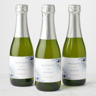 blue flowers wedding sparkling wine label