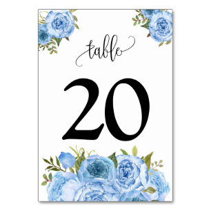 Blue Flowers Wedding Table Number