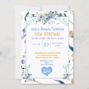 Blue Flowers Wedding Vow Renewal Invitation