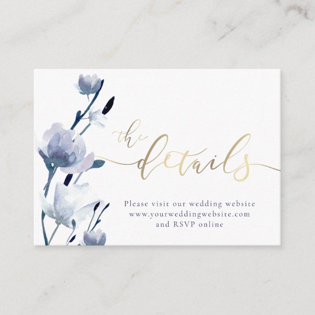 Blue flowers Wedding Website Enclosure Card (Front)