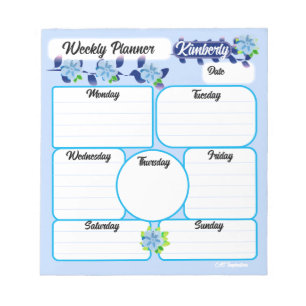 Blue Flowers Weekly Planner Notepad