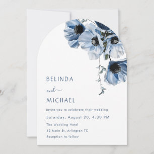 Blue Flowers White Casual Wedding Invitation