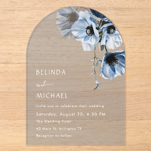 Blue Flowers White Clear Casual Wedding Acrylic Invitations