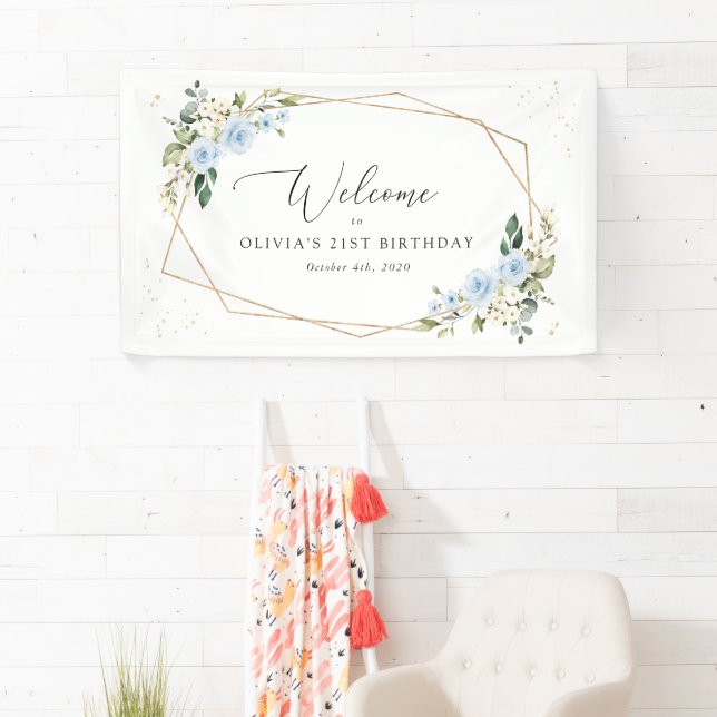 Blue Flowers, White Flowers, Birthday Welcome Banner (Insitu)