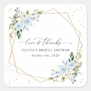 Blue Flowers, White Flowers, Boho, Bridal Shower Square Sticker