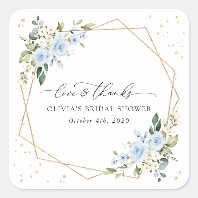 Blue Flowers, White Flowers, Boho, Bridal Shower Square Sticker (Front)