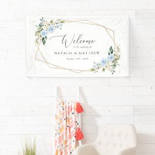 Blue Flowers, White Flowers, Boho, Wedding Welcome Banner