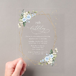 Blue Flowers, White Flowers, Greenery, Birthday Acrylic Invitations