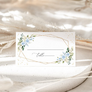 Blue Flowers, White Flowers, Greenery, Wedding Place Card