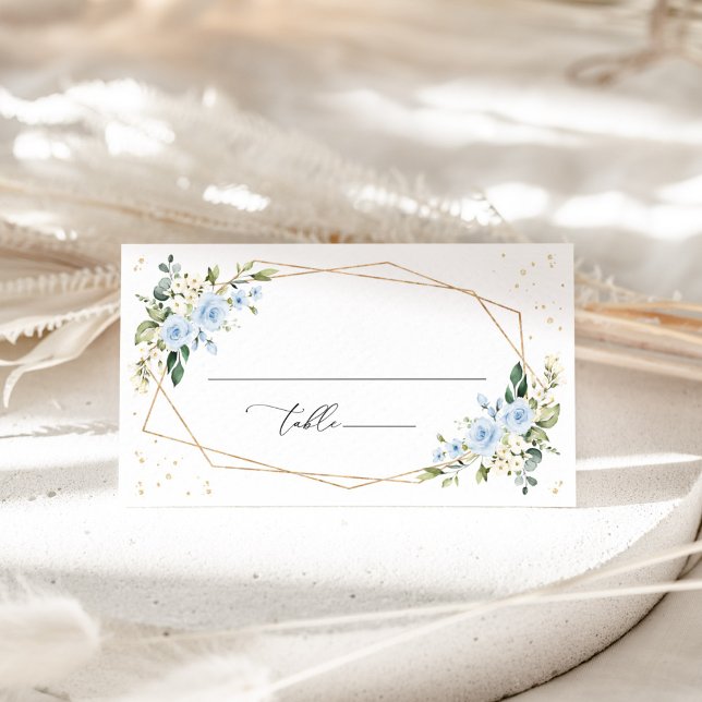 Blue Flowers, White Flowers, Greenery, Wedding Place Card (Creator Uploaded)
