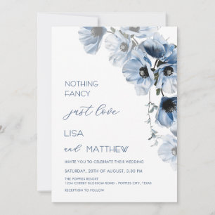 Blue Flowers White Invitation