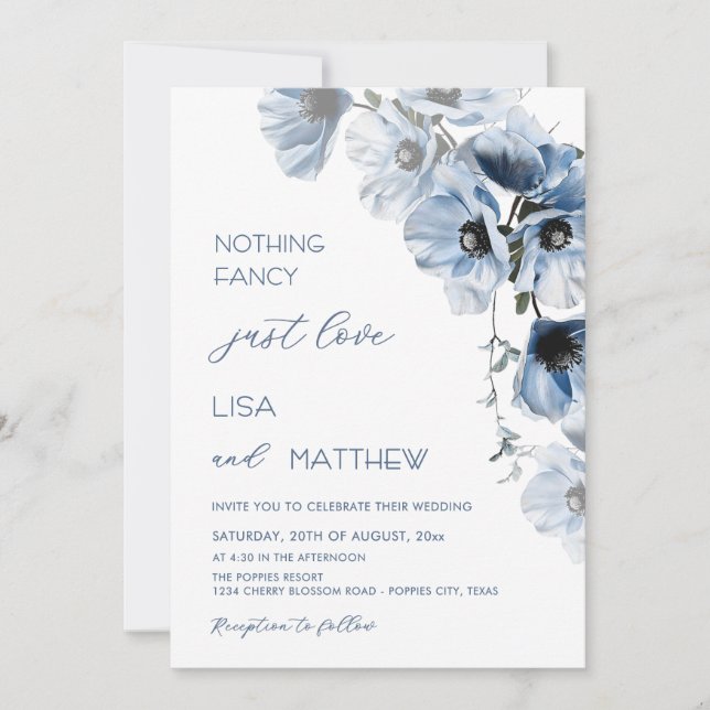 Blue Flowers White Invitation (Front)