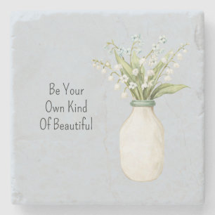 Blue Flowers White Vase Stone Coaster