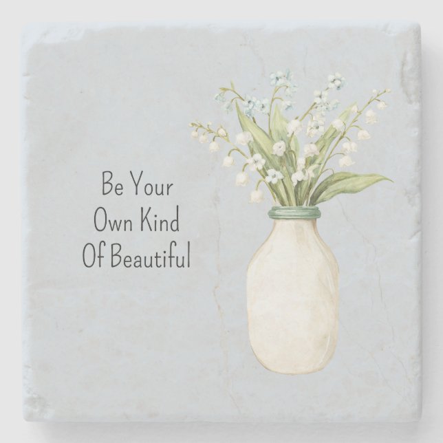 Blue Flowers White Vase Stone Coaster (Front)