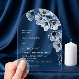 Blue Flowers White Wedding Acrylic Invitations
