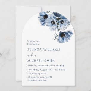Blue Flowers White Wedding Invitation